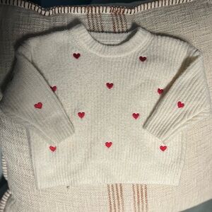 White Baby Sweater with Red hearts